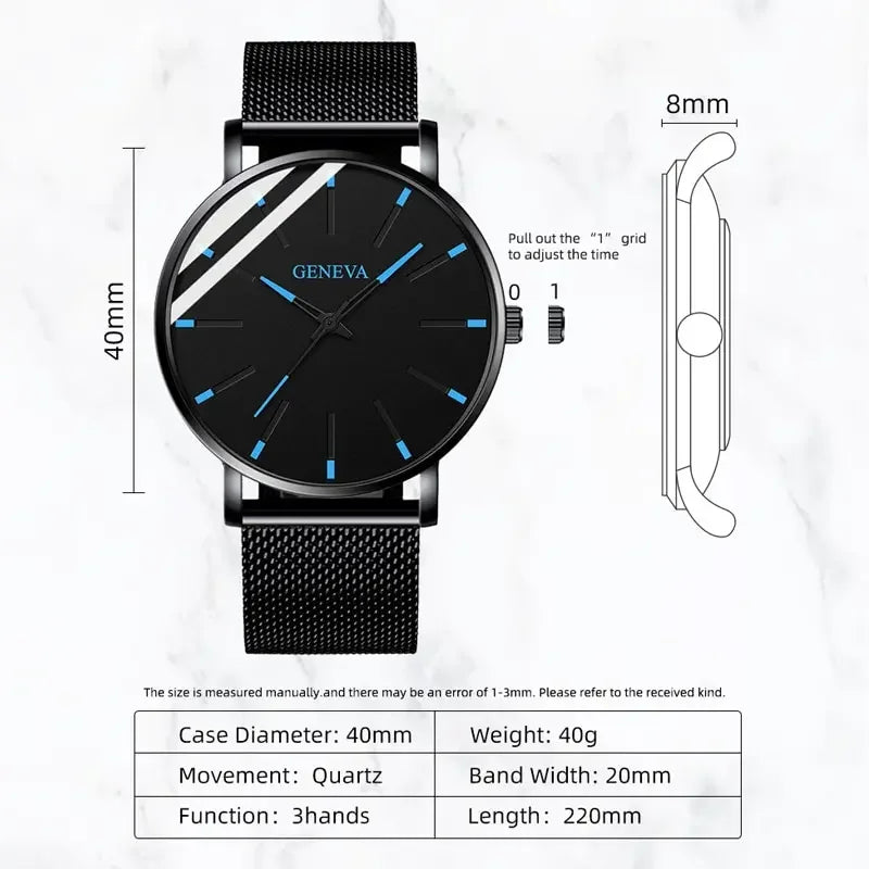 Minimalist Ultra-Thin Men&#39;s Quartz Watch – Stainless Steel Mesh Strap for Business &amp; Casual Style