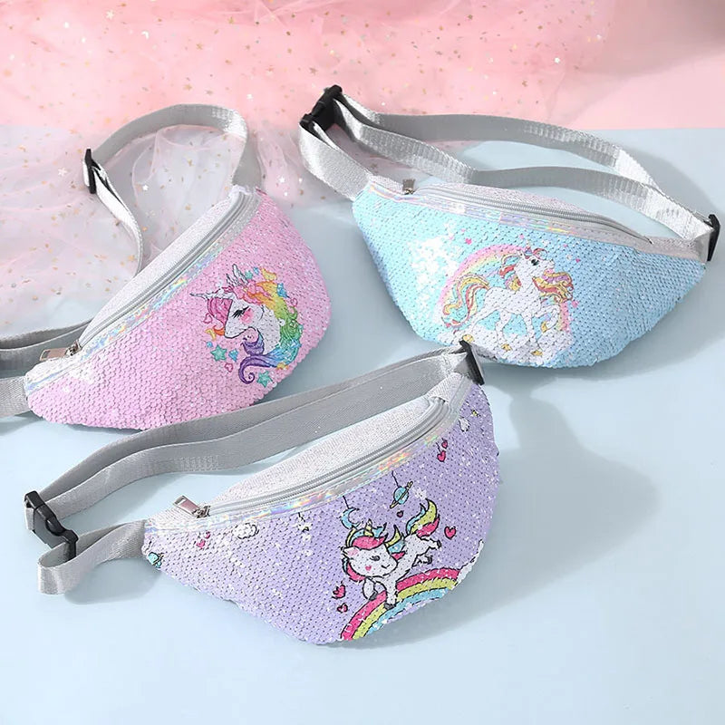 Shiny Sequin Unicorn Fanny Pack - Girls&#39; Waist Bag for Outdoor Travel &amp; Holiday Gifts