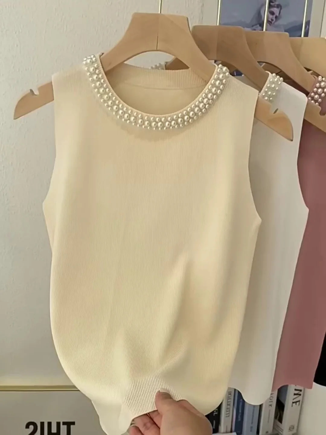 Korean Knitted Vest: Sleeveless Beaded Tank Top for Women’s Summer Fashion