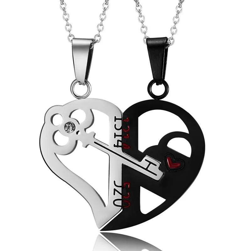 Magnetic Heart Couple Necklace – Electrocardiogram Pendant Splicing Design, Perfect Valentine&#39;s Day Gift