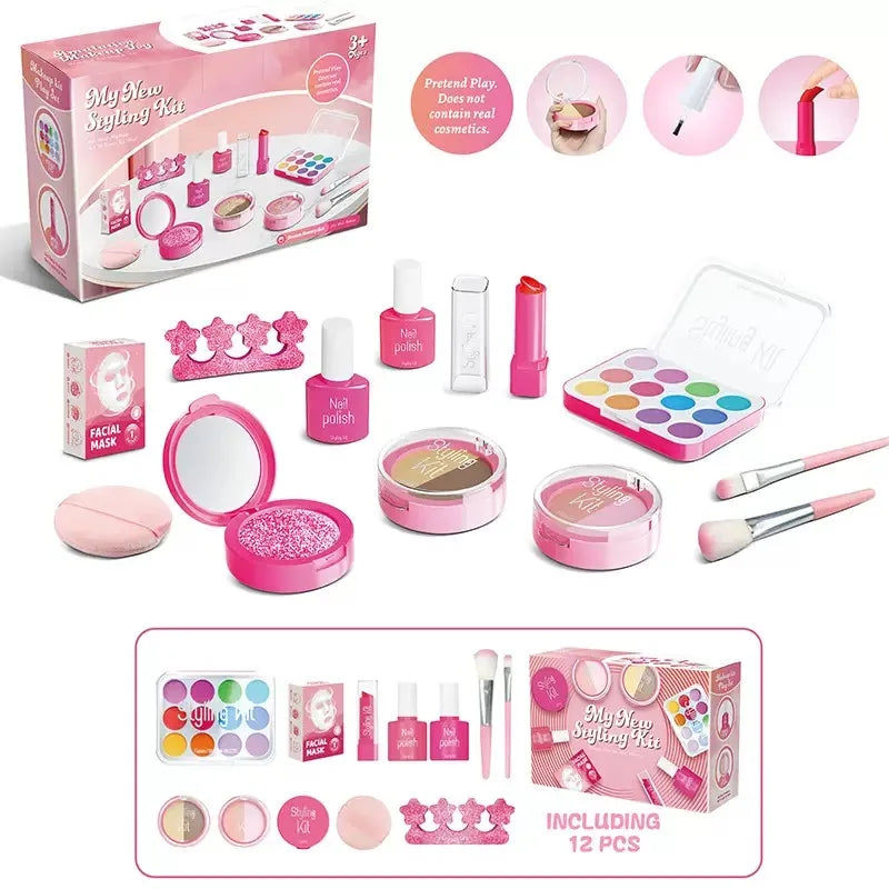 Princess Pretend Makeup Set for Girls, Toy Nail Polish, Lipstick and Eyeshadow, Fun Dress-Up Roleplay Gift