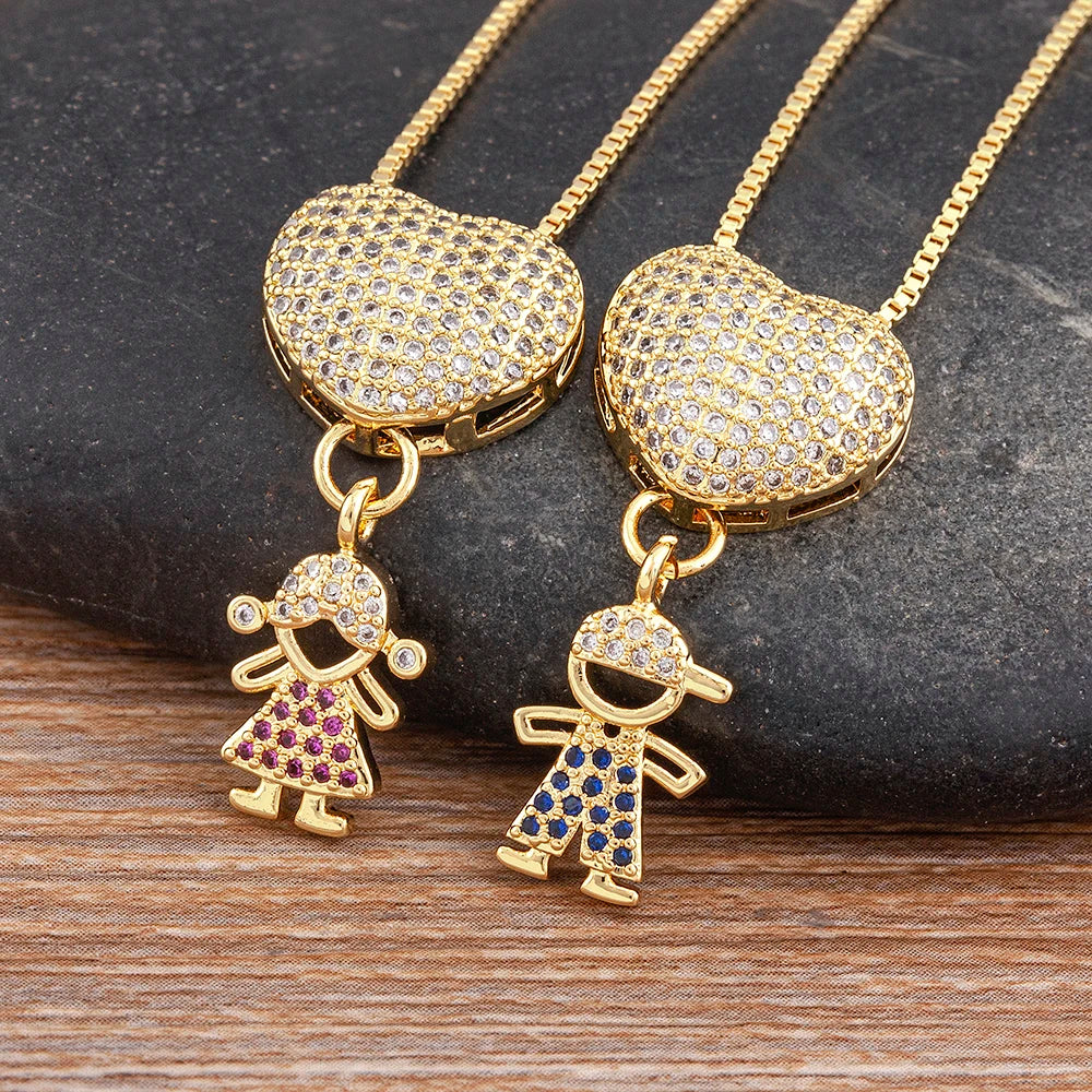 Nidin Luxury Crystal Zircon Heart Pendant Necklace for Girls and Boys, Romantic Inlaid Design Fashion