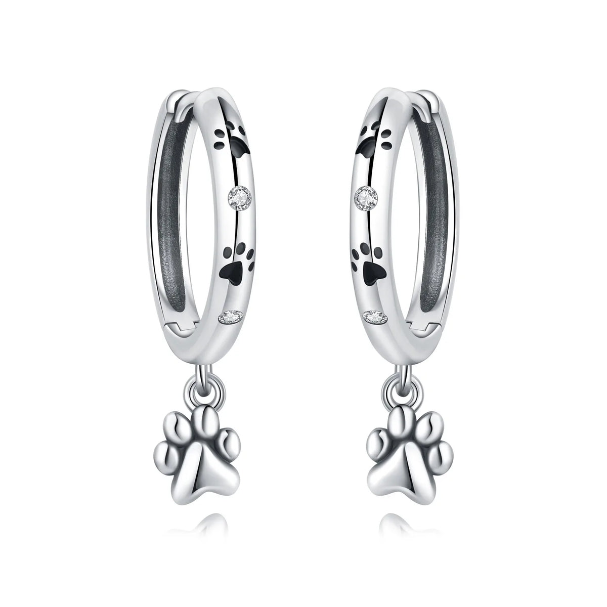 Original 925 Sterling Silver Pink Paw Print Earrings with Zircon, Heart Flower and Leaf Design, Elegant Women's Party Jewelry Gift