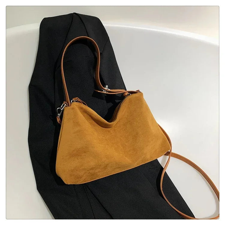 Suede Zipper Shoulder Bags - Fashionable Versatile Pillow Crossbody Bags for Women