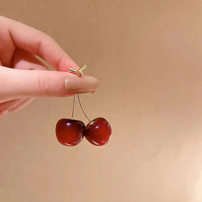 Sweet Red Cherry Earrings – Delicate Fruit Design Drop Dangle Earrings for Women, Perfect for Weddings and Parties