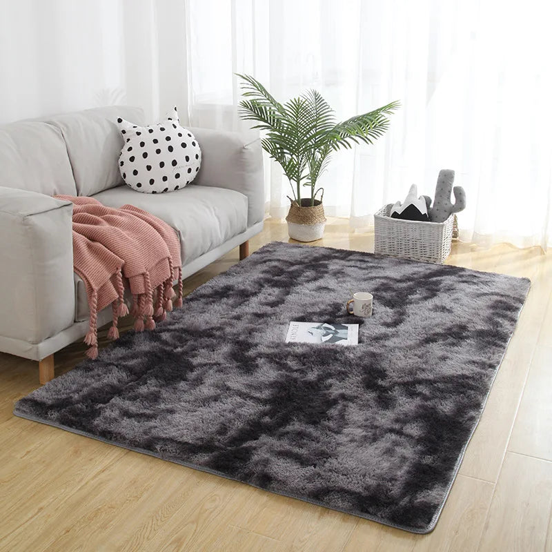 Gray Plush Carpet for Living Room: Soft Velvet Rug and Fluffy Anti-Slip Mat for Bedroom and Kids&#39; Room Home Decor