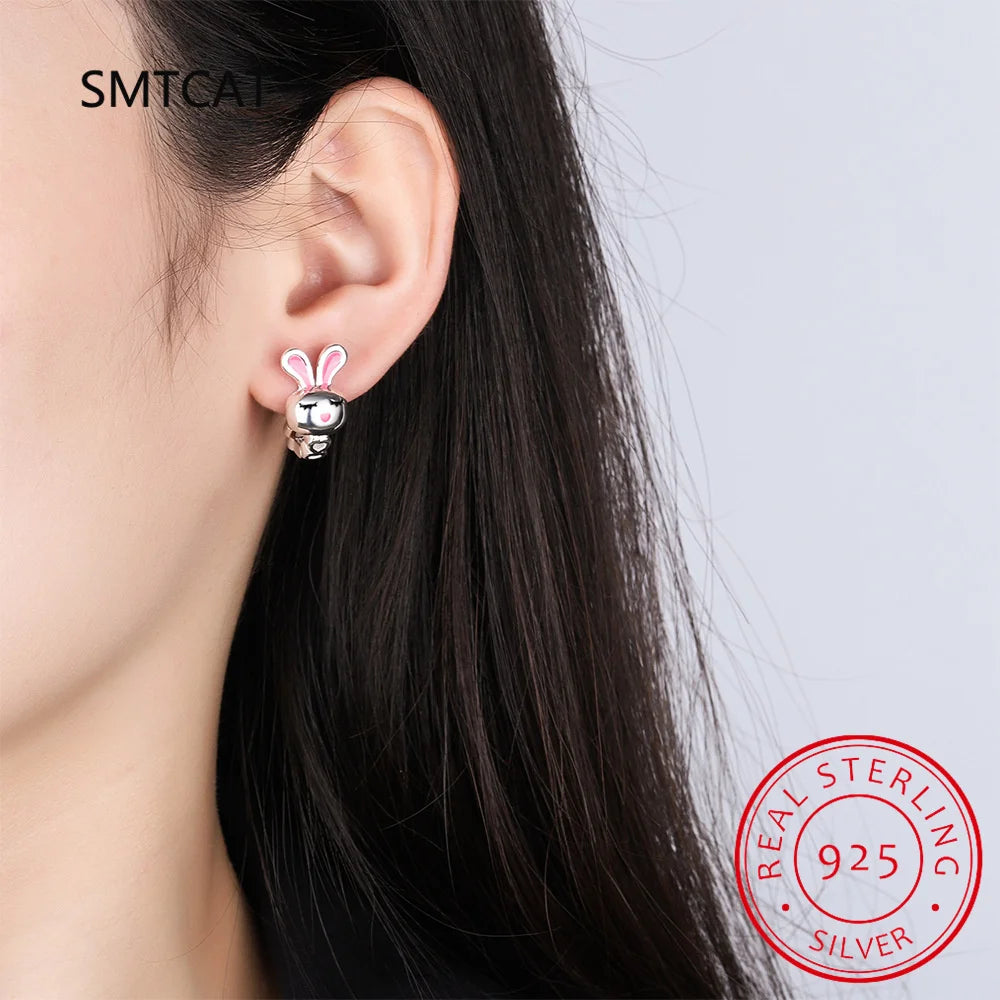 Silver Cute Rabbit Heart Hoop Earrings for Girls and Women, Baby Princess Huggie Earrings, Elegant Fashion Jewelry Gift