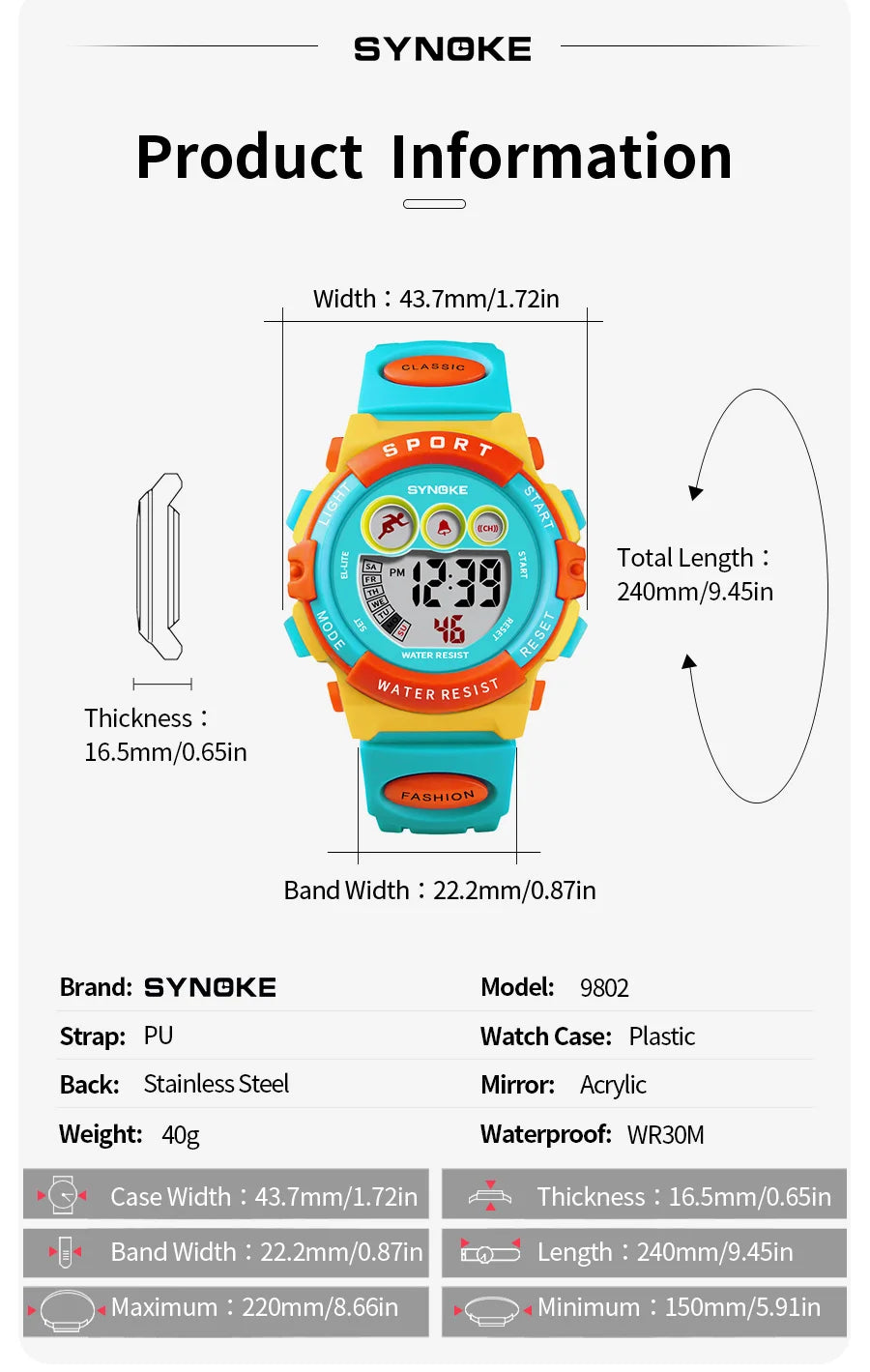 Kids Digital Sport Watch – Colorful Waterproof Electronic Watch for Boys &amp; Girls