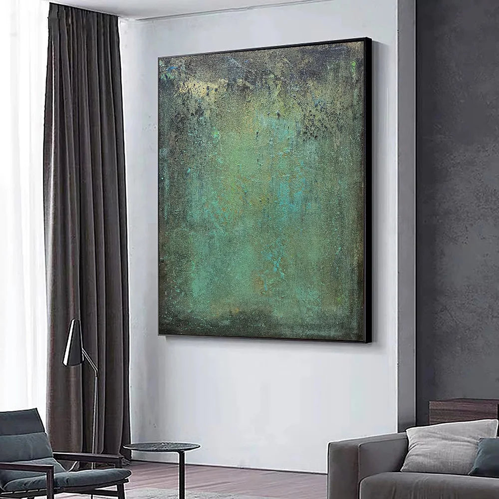 Large Abstract Green Minimalist Wall Art – Textured Painting for Living Room Decor