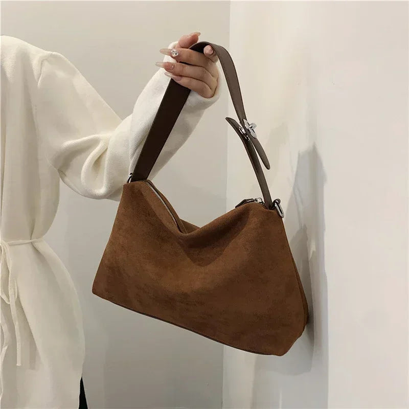 Suede Zipper Shoulder Bags - Fashionable Versatile Pillow Crossbody Bags for Women