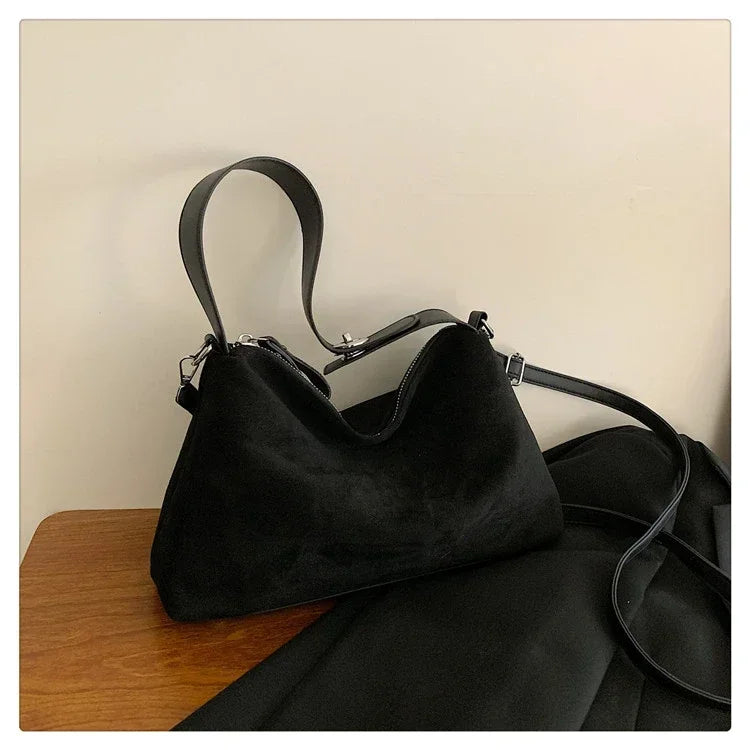 Suede Zipper Shoulder Bags - Fashionable Versatile Pillow Crossbody Bags for Women