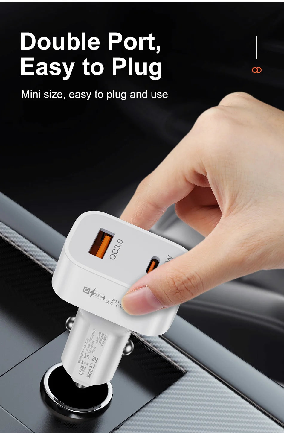 USLION 25W USB-C Car Charger – Quick Charge QC3.0, PD3.0 Fast Charging for iPhone 14, Samsung, Xiaomi