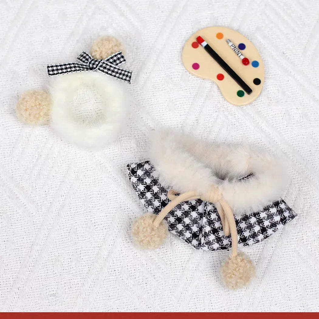 For 15cm Cute Labubu V1 V2 Mini Doll&#39;s Stylish Grid retro Cape With Beret Set Labubu Clothes Outfit Labubu Ropa Clothing Gift