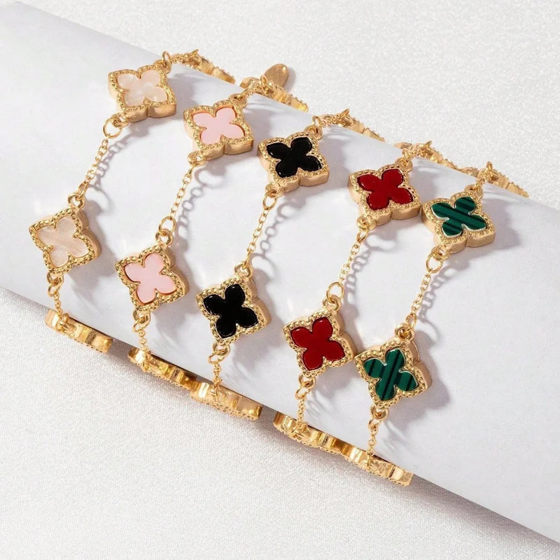 New Lucky Clover Bracelet for Women, Gold-Plated Stainless Steel Single-Sided Flower Design