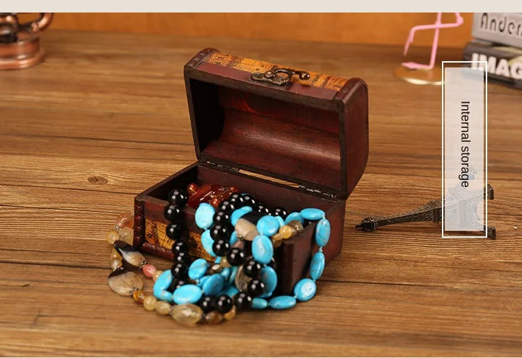 Antique Retro Wooden Jewelry Storage Box with Green Crystal Stone, Vintage Gift and Keepsake Packaging Box