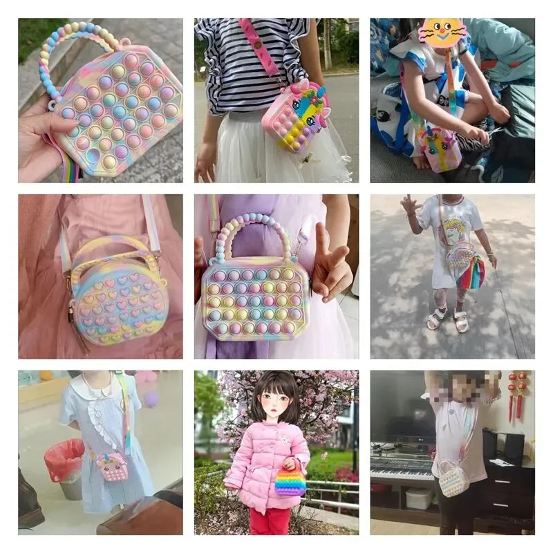 1PC Pop Purse - Silicone Sensory Push Bubble Crossbody Bag, Unicorn Handbag &amp; Coin Pouch for Kids