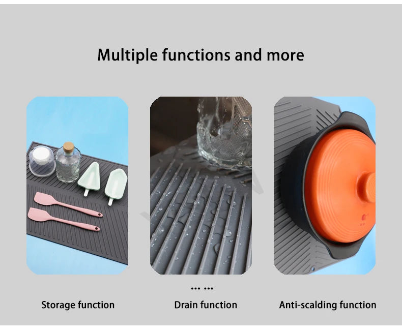 Silicone Draining Board Mat: Eco-Friendly Folding Dish Drying Mat, Large Drain Pad, and Heat-Resistant Drainer for Pots