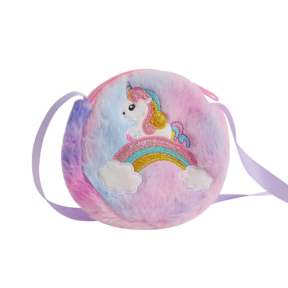 2PC Cartoon Unicorn Crossbody Bag - Cute Plush Shoulder Bag for Kids, Ideal for School &amp; Holidays