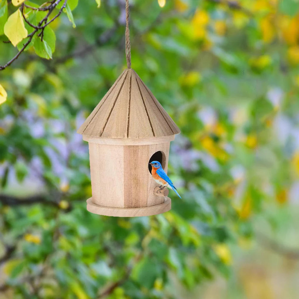 Wall-Mounted Wooden Birdhouse – Natural Hanging Nest for Outdoor Bird Resting