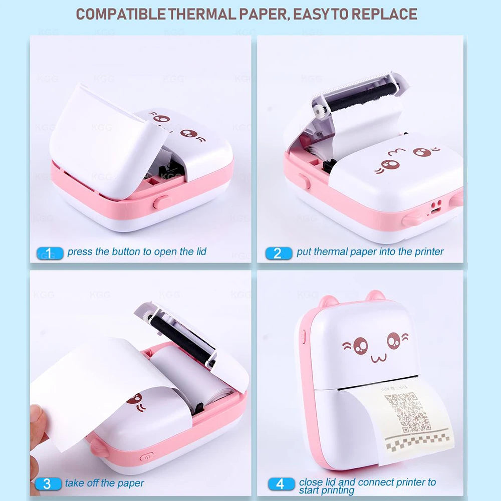 Mini 58mm Portable Thermal Printer – Cute Wireless BT Printer for Photo Labels and Memo Printing, 200dpi, Bluetooth Connection