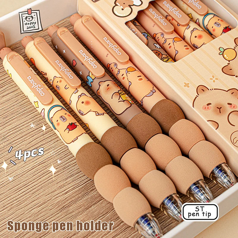 4pcs Kawaii Capybara Erasable Gel Pens - Quick-Drying Aesthetic Stationery