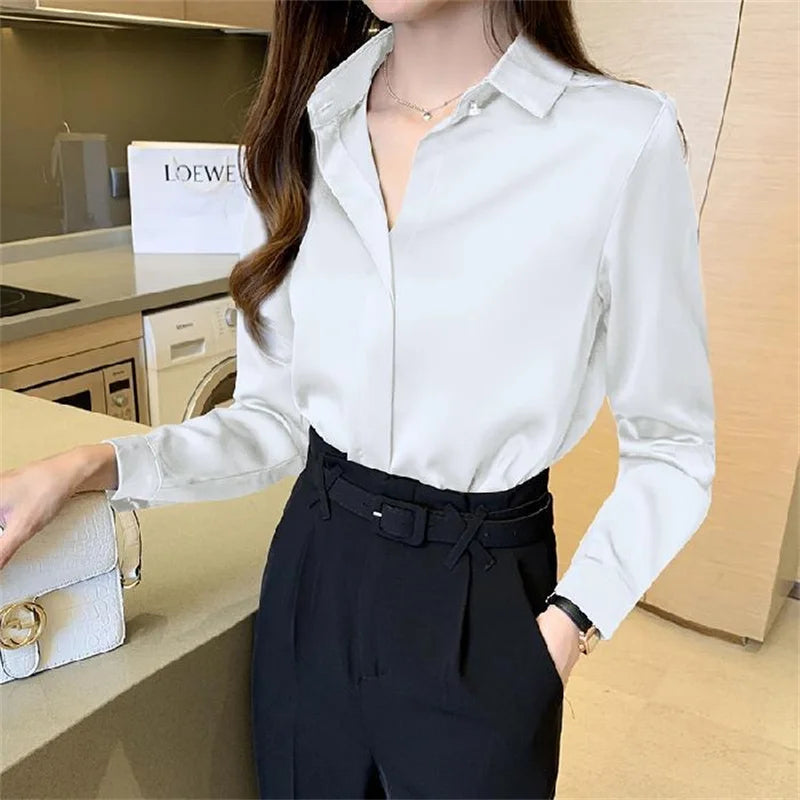 Women&#39;s Casual Long Sleeve Blouse: Spring/Autumn Turn-Down Collar Shirt