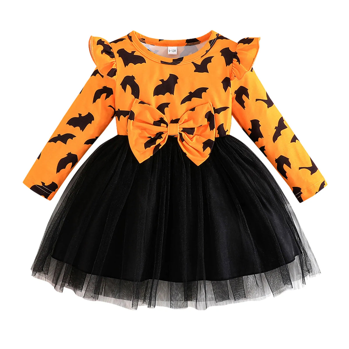 Toddler Girls Halloween Dress – Long Sleeve Tulle Dress with Pumpkin Prints and Bowknot, Perfect for Autumn and Winter Princess Looks