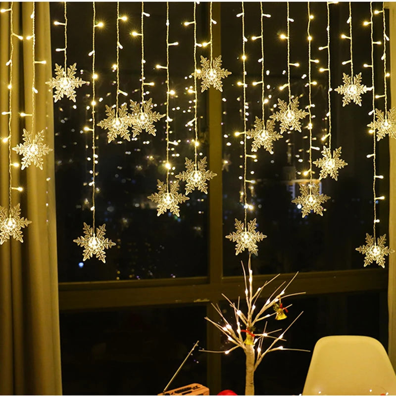 3.2M Christmas Snowflakes LED String Lights: Waterproof Fairy Curtain Lights for Holiday Decor