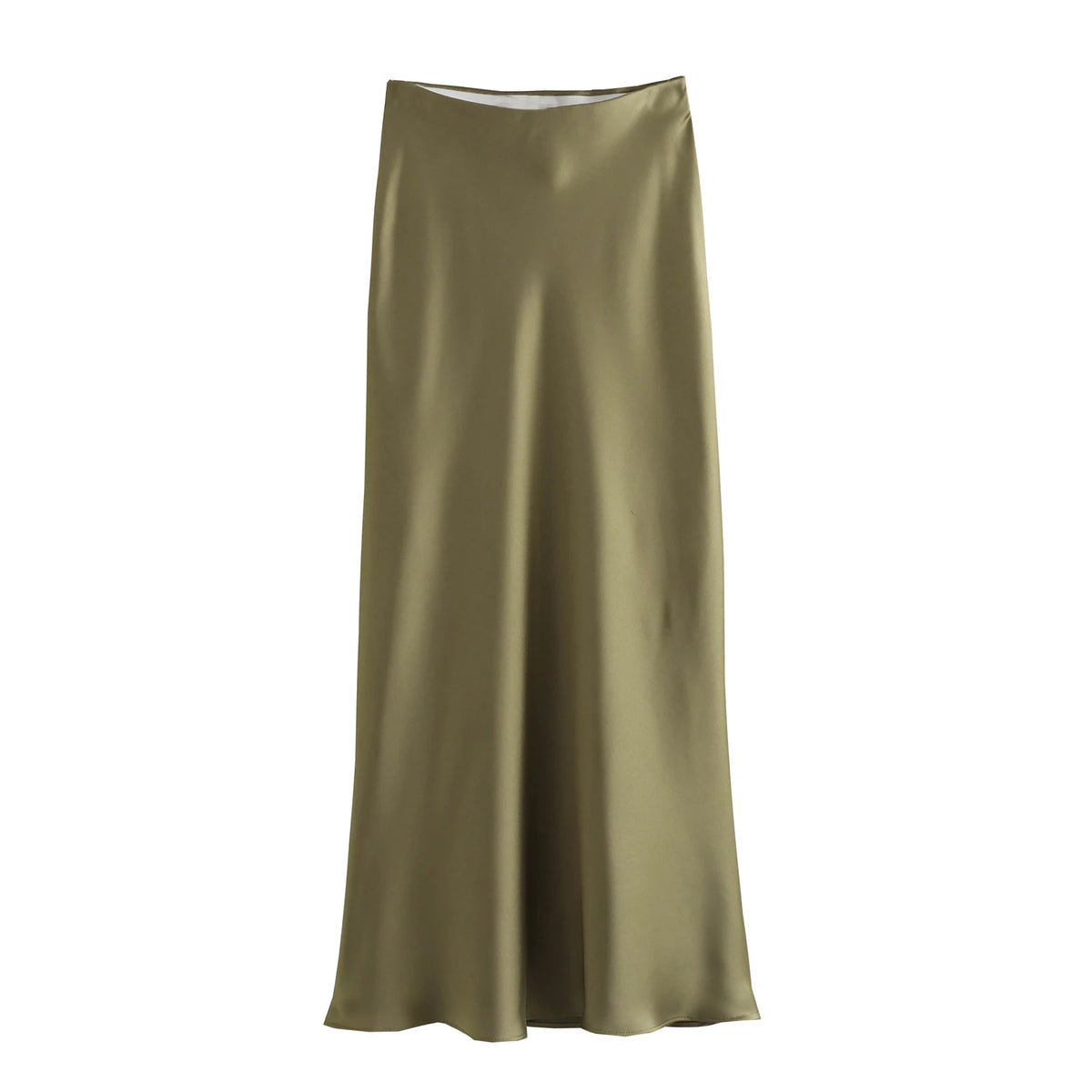 Women&#39;s Flowing Satin Midi Skirt: Vintage High-Waist Flared Hem Design