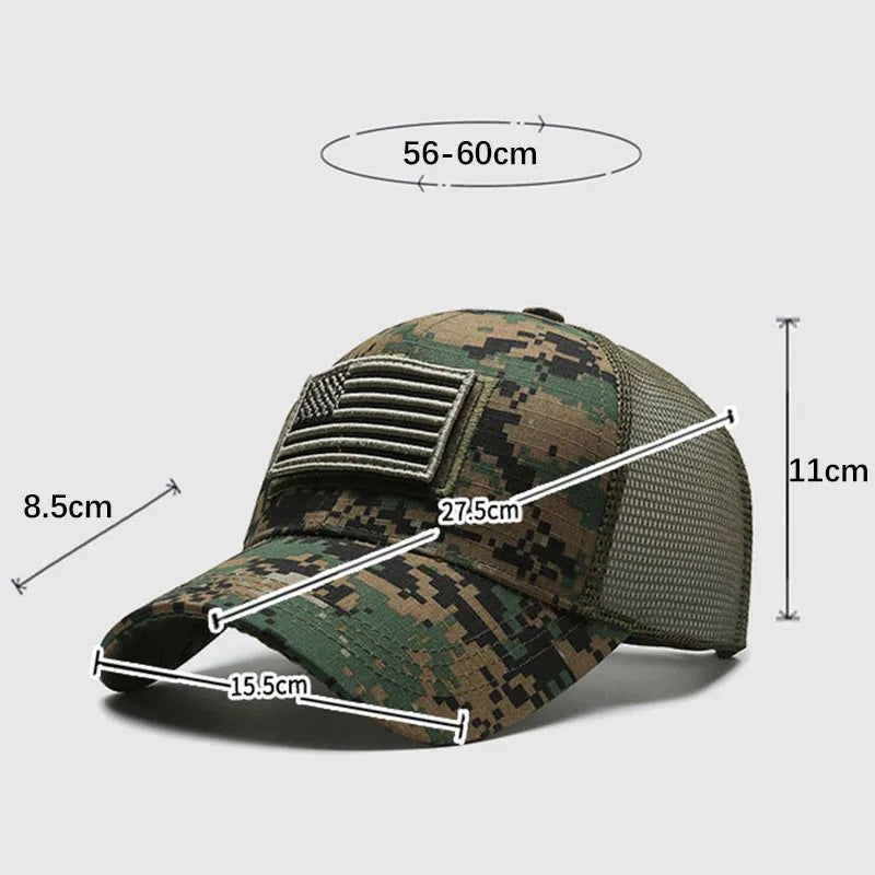 Men&#39;s American Flag Camouflage Baseball Cap – Breathable Tactical Outdoor Hat, Adjustable and Stylish Casquette