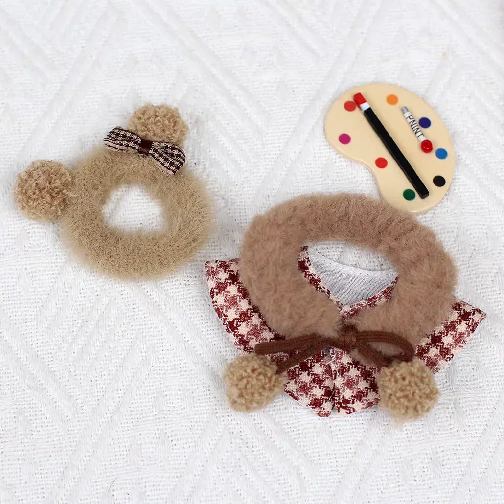 For 15cm Cute Labubu V1 V2 Mini Doll&#39;s Stylish Grid retro Cape With Beret Set Labubu Clothes Outfit Labubu Ropa Clothing Gift