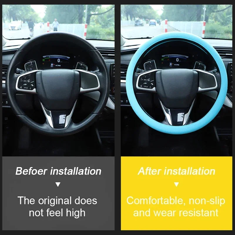 Silica Gel Steering Wheel Cover - Full Surround Elastic Protector, Anti-Slip, Universal Fit for 33-40cm Wheels