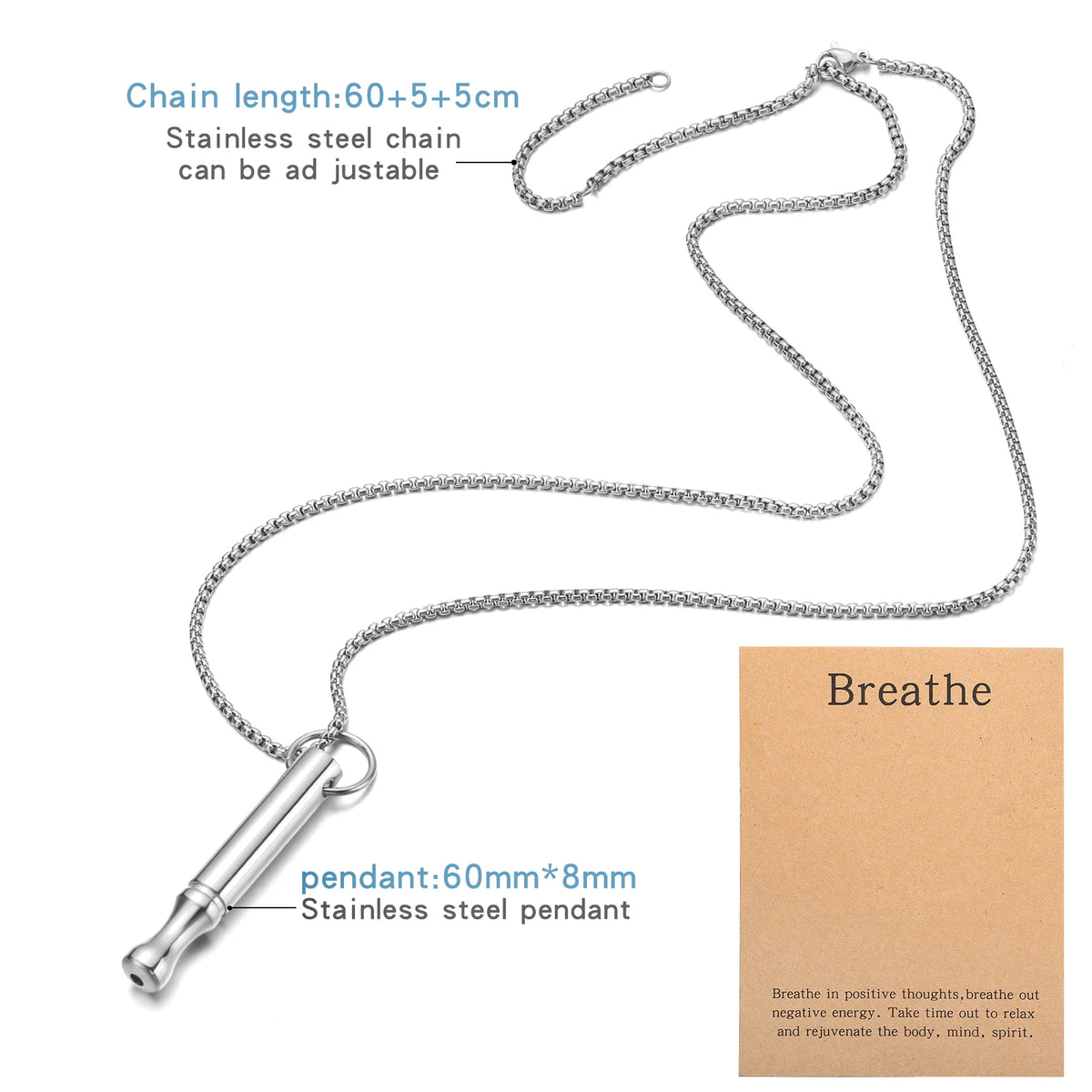 Mindfulness Breathing Necklace – Stainless Steel Stress Relief Pendant for Women and Men, Ideal for Anxiety Management