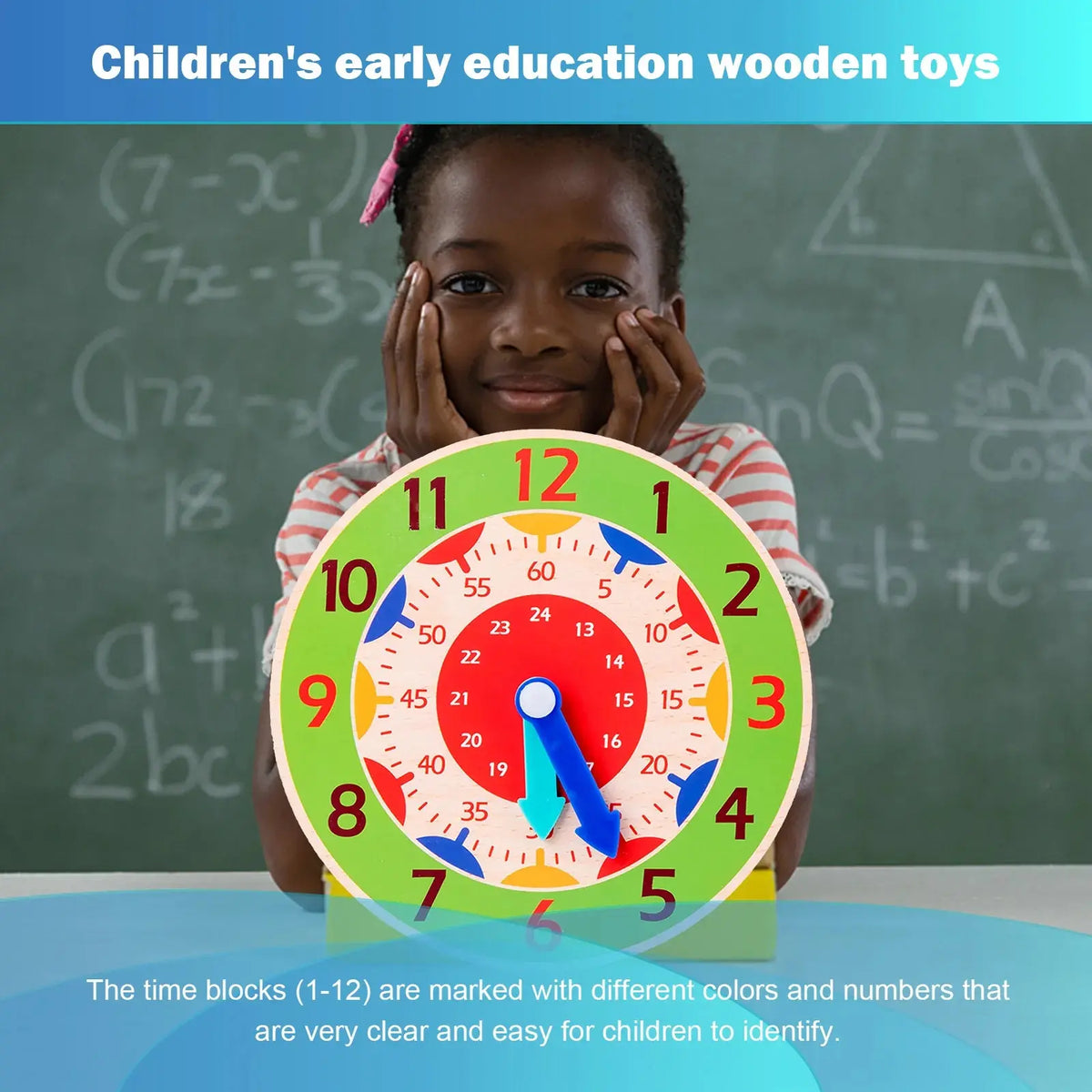 Montessori Wooden Clock: Educational Time-Learning Toy for Kids