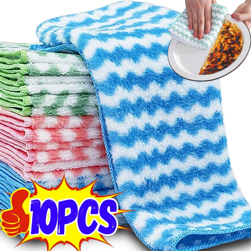 Double-Sided Fleece Dishcloths: Super Absorbent Cleaning Cloths and Scouring Pads for Kitchen Washing, Dish Rags, and Glass Windows