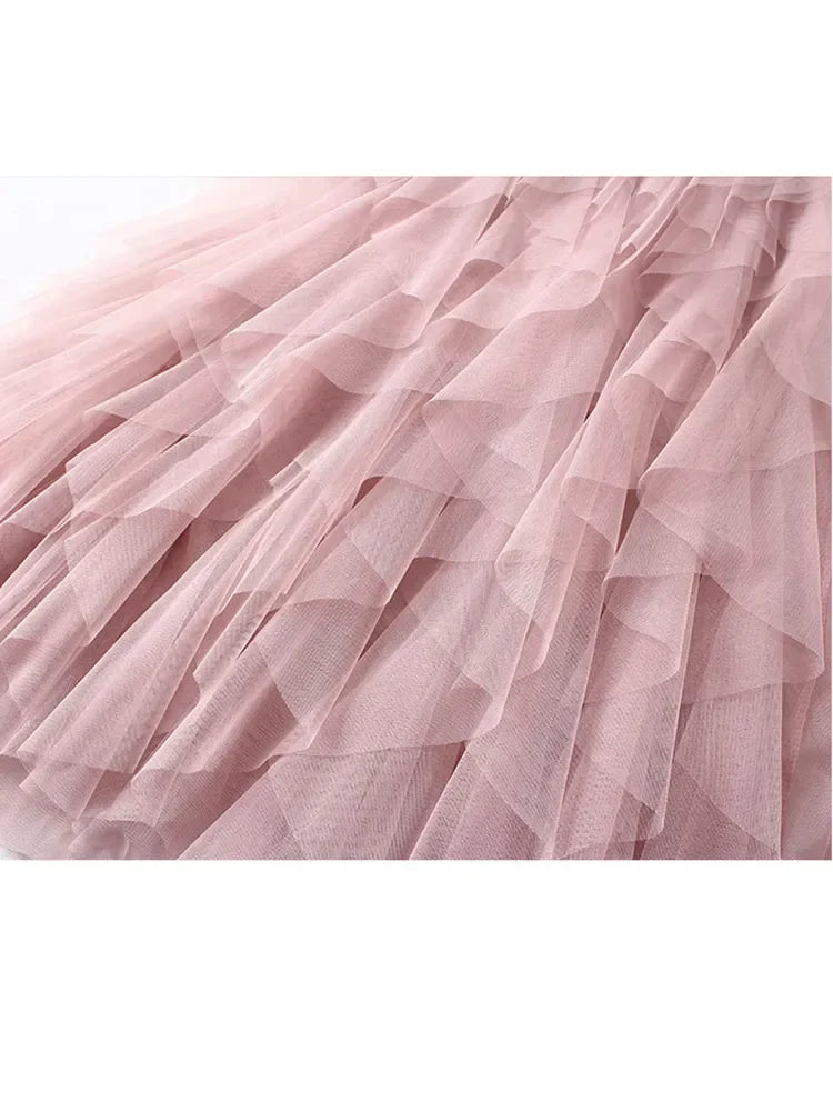 Women&#39;s Tutu Tulle Maxi Skirt: Cute High-Waist Pleated Fashion in Pink for 2024