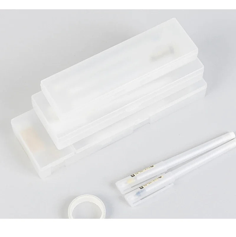 Matte Transparent Pencil Cases - Frosted Plastic Box for School and Office Supplies