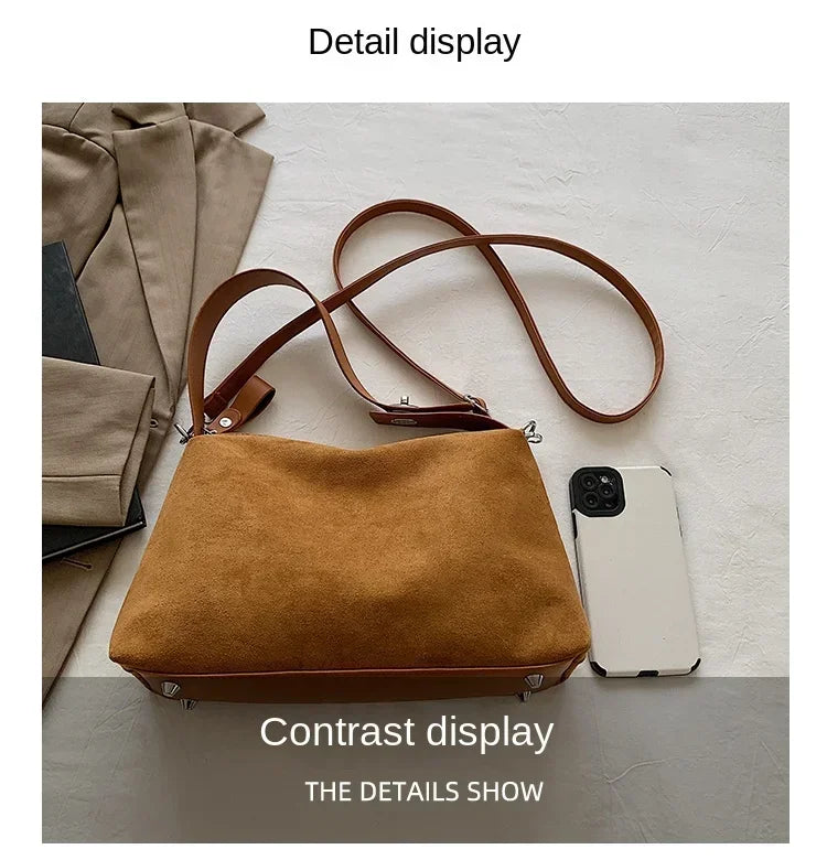 Suede Zipper Shoulder Bags - Fashionable Versatile Pillow Crossbody Bags for Women