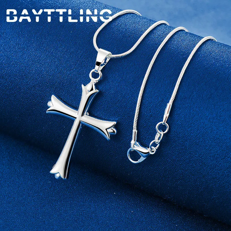 Silver Cross Pendant Necklace with 16–30 Inch Chain for Women and Men, Elegant Religious