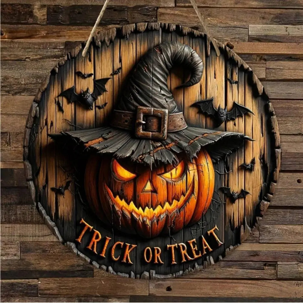 Halloween Wooden Wreath: Retro Pumpkin Head Hanging Decoration for Home and Garden