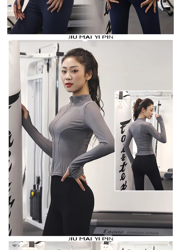 Women&#39;s Slim Fit Workout Jacket: Long Sleeve Zipper Tracksuit Top for Yoga &amp; Running