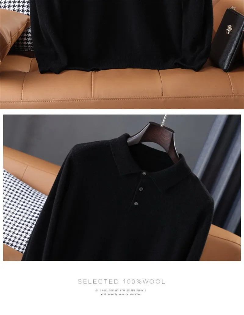 Soft Cashmere Sweater Men&#39;s Clothing Tops Autumn Winter Male Business Casual Polo Collar Knitted Pullover Spring