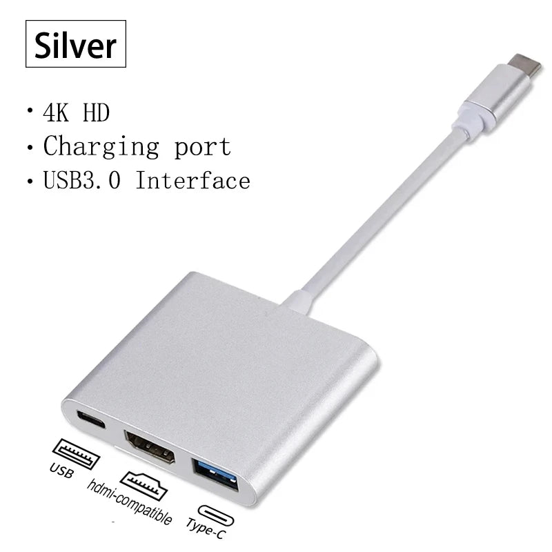 3-in-1 USB-C to HDMI Adapter – USB 3.1 Hub, Type-C Charging Converter for Samsung S23 Ultra, Huawei, Xiaomi, MacBook