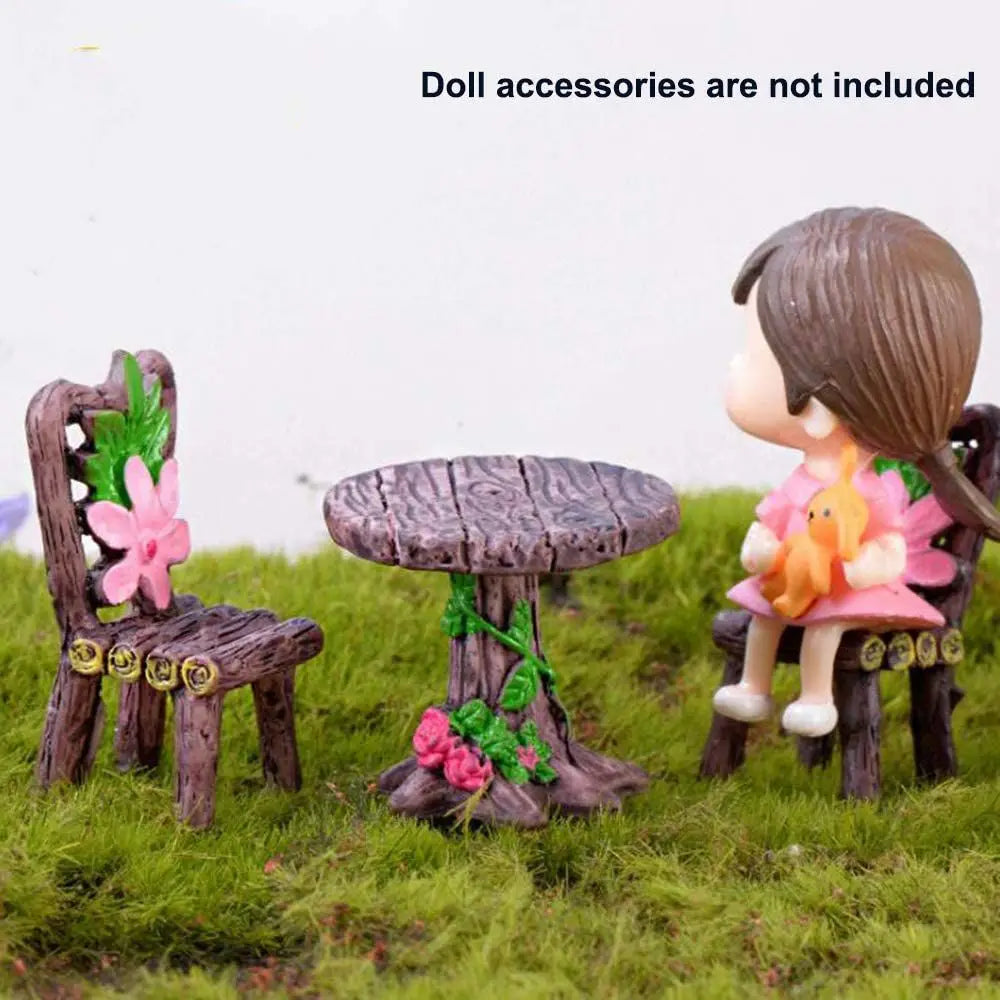 3pcs Miniature Table and Chairs Set - Fairy Garden Furniture for Dollhouses