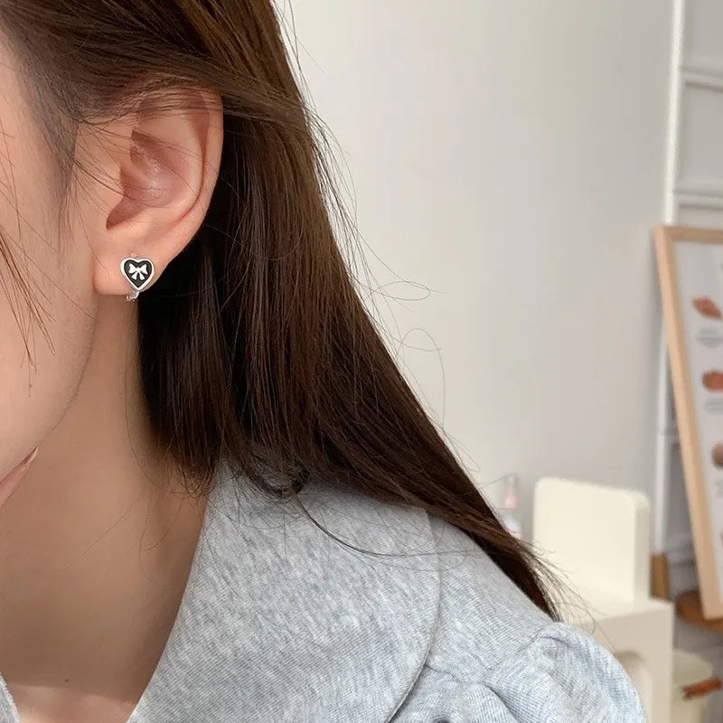 Silver Heart Butterfly Bow Hoop Earrings for Women, Elegant Korean Style Minimalist Fashion Jewelry