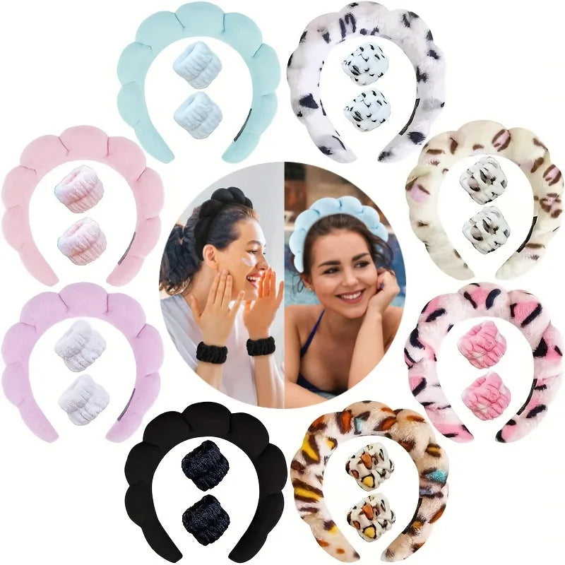 Sponge Spa Headband &amp; Wristband Set - Padded for Skincare &amp; Makeup Removal