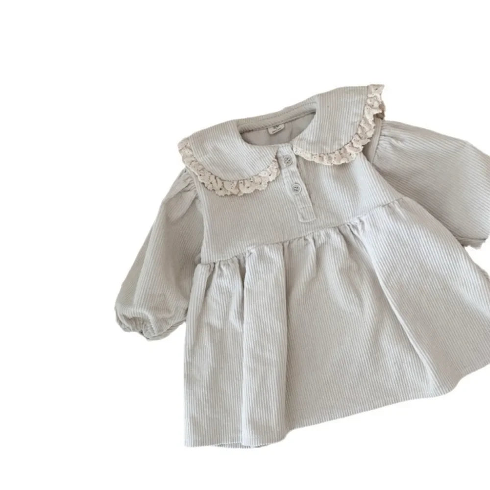 Spring Toddler Girl Dress – Peter Pan Collar Full Sleeve Corduroy Dress for Kids