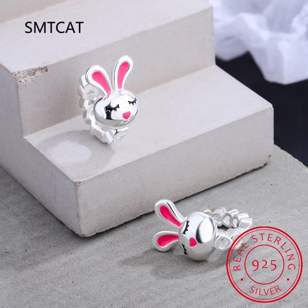 Silver Cute Rabbit Heart Hoop Earrings for Girls and Women, Baby Princess Huggie Earrings, Elegant Fashion Jewelry Gift