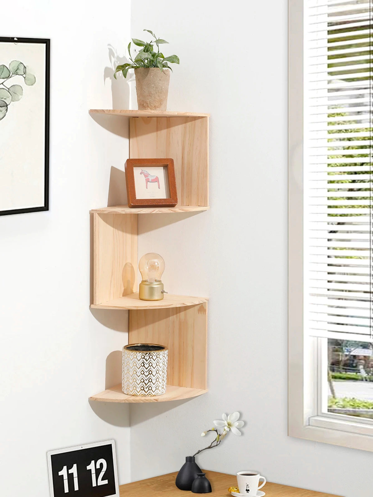 2/4/5 Layers Wooden Corner Shelf: Burlywood Floating Wall Organizer for Boho Home Decoration and Aesthetic Room Decor