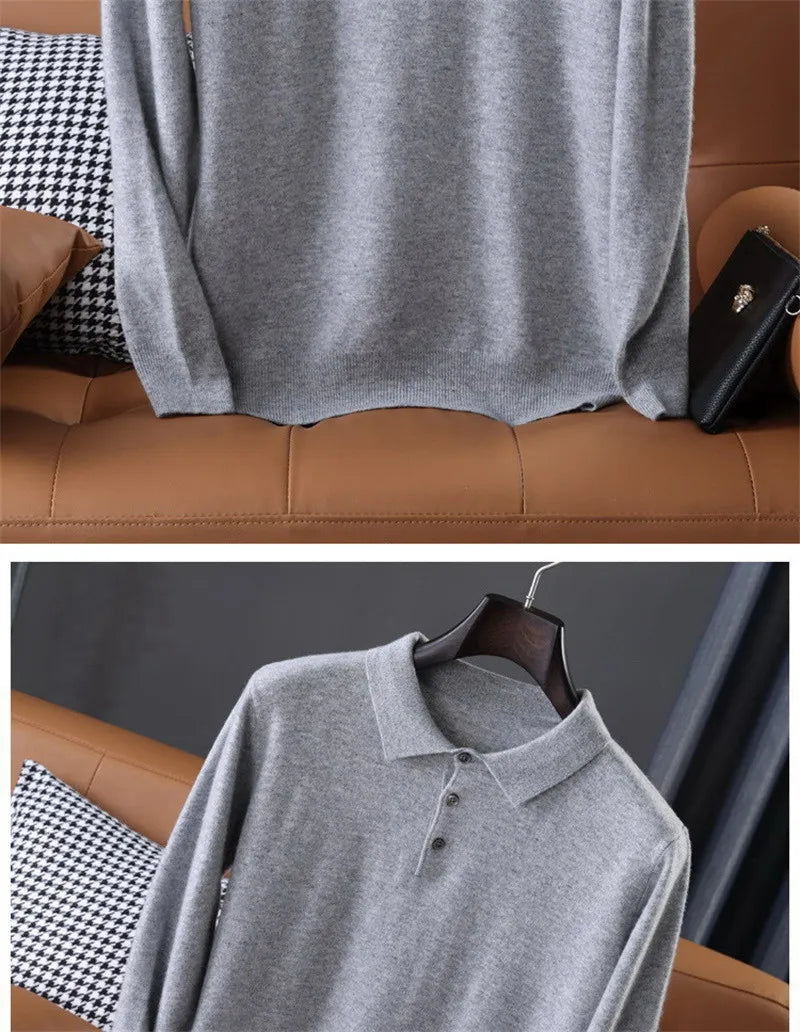 Soft Cashmere Sweater Men&#39;s Clothing Tops Autumn Winter Male Business Casual Polo Collar Knitted Pullover Spring